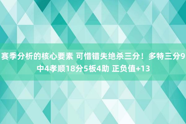 赛季分析的核心要素 可惜错失绝杀三分！多特三分9中4孝顺18分5板4助 正负值+13