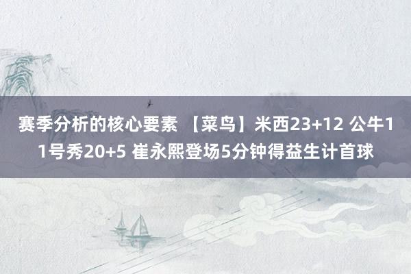 赛季分析的核心要素 【菜鸟】米西23+12 公牛11号秀20+5 崔永熙登场5分钟得益生计首球