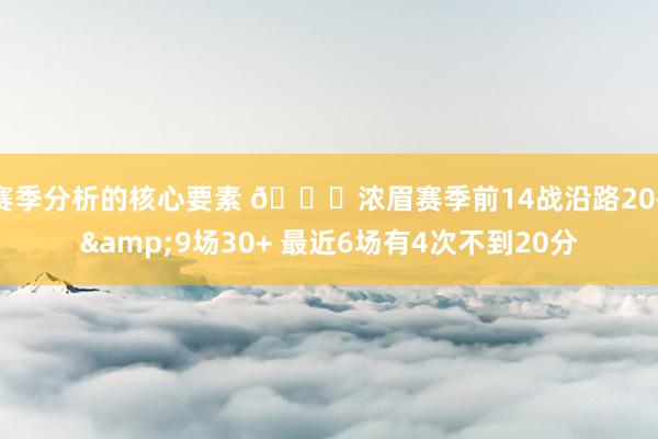 赛季分析的核心要素 👀浓眉赛季前14战沿路20+&9场30+ 最近6场有4次不到20分